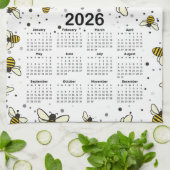 Kalendermuster 2026 mit Bienen und Punkten Geschirrtuch (Gefaltet)