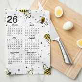 Kalendermuster 2026 mit Bienen und Punkten Geschirrtuch (Viertel Falte)