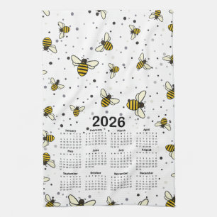 Kalendermuster 2026 mit Bienen und Punkten Geschirrtuch