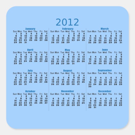 Kalenderprägung 2012 quadratischer aufkleber (Vorderseite)