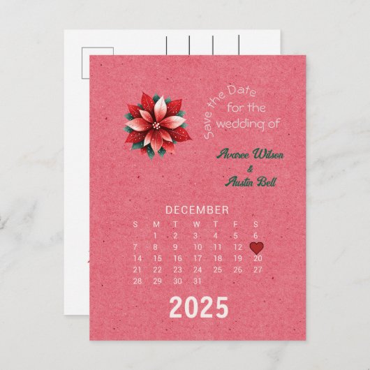 Kalenderstil Hochzeit Speichern Sie das Datum Deze Ankündigungspostkarte (Vorne/Hinten)