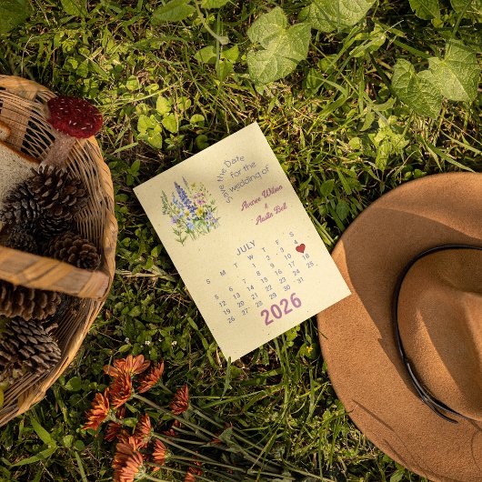 Kalenderstil Hochzeit Speichern Sie das Datum Juli Ankündigungspostkarte