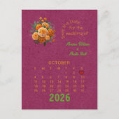 Kalenderstil Hochzeit Speichern Sie das Datum Okto Ankündigungspostkarte (Vorderseite)