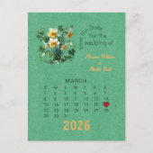 Kalenderstil Hochzeit speichern Sie den März Datum Ankündigungspostkarte (Vorderseite)
