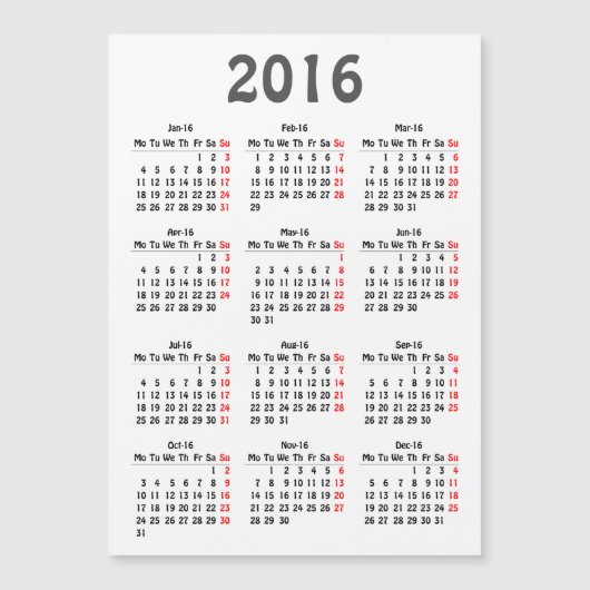 Kalendervorlage 2016 magnetkarte (Vorderseite)