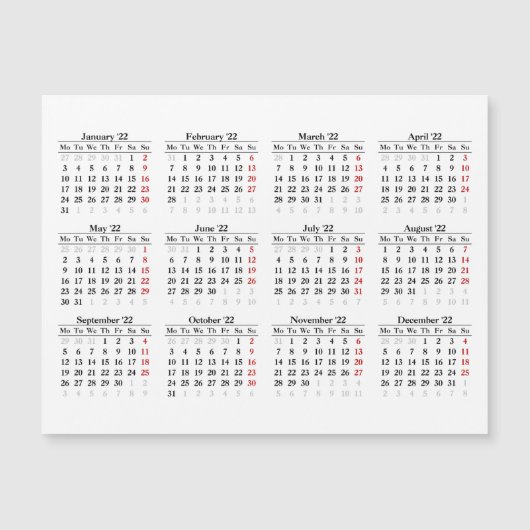 Kalendervorlage 2022 magnetkarte (Vorderseite)