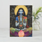 Kali in Meditation: Mosaik Blue Gold Goddess Art Einladung (Stehend Vorderseite)