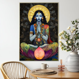 Kali in Meditation: Mosaik Blue Gold Goddess Art Poster