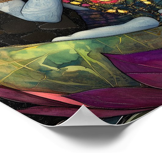 Kali in Meditation: Mosaik Blue Gold Goddess Art Poster (Ecke)