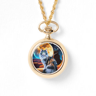 Kalico-Katze verdünnen, in der Wüste Vollmond Armbanduhr