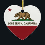 Kalifornien-Flaggenlong beach Herz Keramikornament<br><div class="desc">Long Beach Kalifornien Republik-Herz</div>