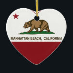 Kalifornien-Flaggenmanhattan- beachherz Keramik Ornament<br><div class="desc">Republik-Herz Manhattan Beach Kalifornien</div>