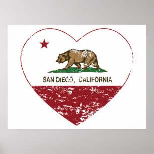 Kalifornien-Flaggensan diego Herz beunruhigt Poster