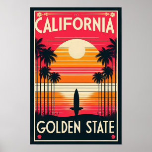 Kalifornien Goldener Staat Vintag Sunset Poster