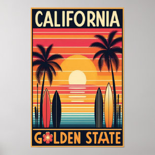 Kalifornien Goldener Staat Vintag Sunset Poster