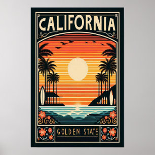 Kalifornien Goldener Staat Vintag Sunset Poster