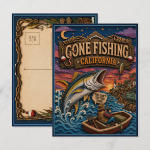 Kalifornien Gone Fishing Gelbflossenthunfisch Postkarte