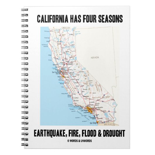Kalifornien hat vier Jahreszeiten Erdbeben Feuer F Notizblock (Vorderseite)