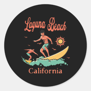 Kalifornien Laguna Beach Ca Surfer Surfen Angeln Runder Aufkleber