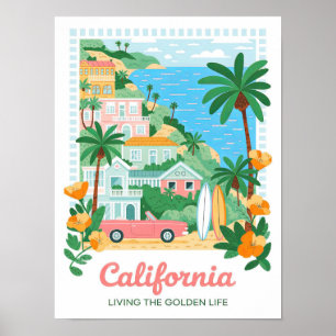 Kalifornien Leben im Golden Life Sommerreise Poster