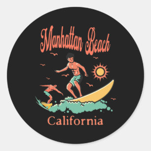 Kalifornien Manhattan Beach Ca Surfer Surfen Fisch Runder Aufkleber