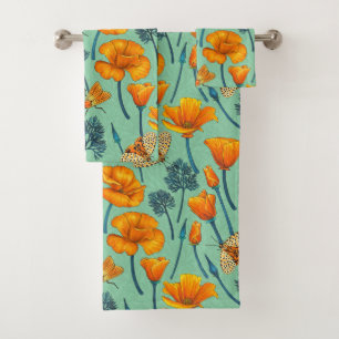 Kalifornien-Mohn und -Jade Badhandtuch Set