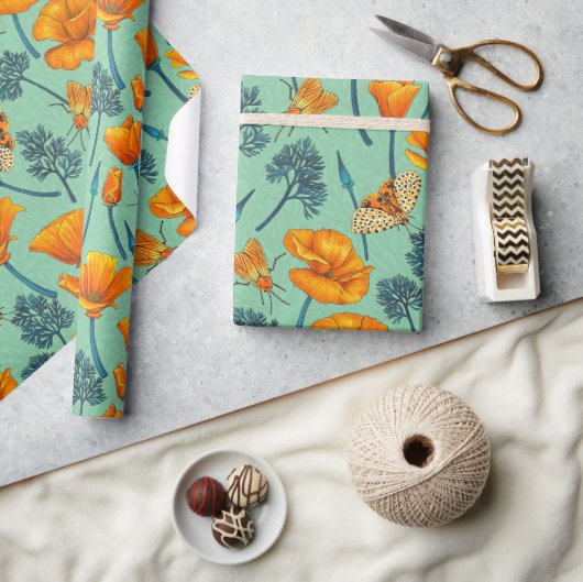 Kalifornien-Mohn und -Jade Geschenkpapier (Basteln)
