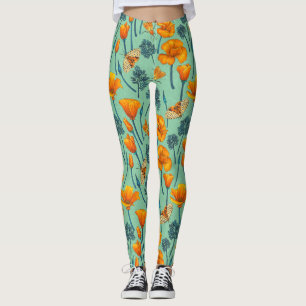 Kalifornien-Mohn und -Jade Leggings