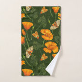 Kalifornien-Mohn und -Motten auf dunkelgrün Badhandtuch Set (Handtuch)