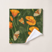 Kalifornien-Mohn und -Motten auf dunkelgrün Badhandtuch Set (Waschlappen)