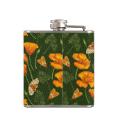 Kalifornien-Mohn und -Motten auf dunkelgrün Flachmann (Rückseite)