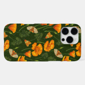 Kalifornien-Mohn und -Motten auf dunkelgrün iPhone Hülle (Rückseite (Horizontal))