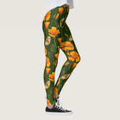 Kalifornien-Mohn und -Motten auf dunkelgrün Leggings (Rechts)