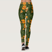 Kalifornien-Mohn und -Motten auf dunkelgrün Leggings (Rückseite)