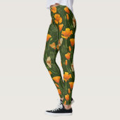 Kalifornien-Mohn und -Motten auf dunkelgrün Leggings (Links)