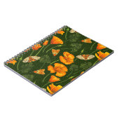 Kalifornien-Mohn und -Motten auf dunkelgrün Notizblock (Linke Seite)