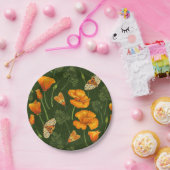 Kalifornien-Mohn und -Motten auf dunkelgrün Pappteller (Party)