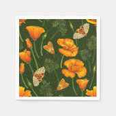 Kalifornien-Mohn und -Motten auf dunkelgrün Serviette (Vorderseite)