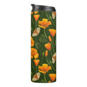Kalifornien-Mohn und -Motten auf dunkelgrün Thermosbecher (Nach rechts gedreht)