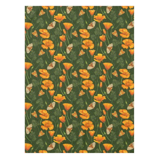 Kalifornien-Mohn und -Motten auf dunkelgrün Tischdecke (Vorderseite)