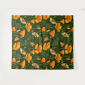 Kalifornien-Mohn und -Motten auf dunkelgrün Wandteppich (Vorderseite (Horizontal))