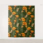 Kalifornien-Mohn und -Motten auf dunkelgrün Wandteppich (Vorderseite)