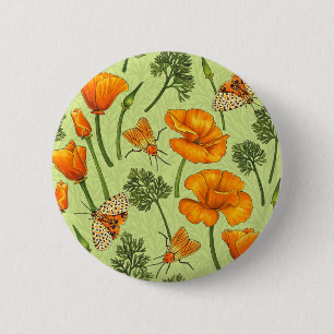 Kalifornien Mohn und Motten auf Honigtau Button