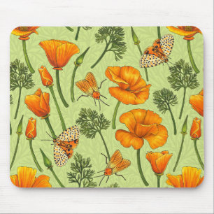 Kalifornien Mohn und Motten auf Honigtau Mousepad