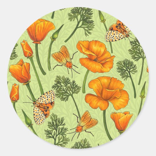 Kalifornien Mohn und Motten auf Honigtau Runder Aufkleber (Vorderseite)