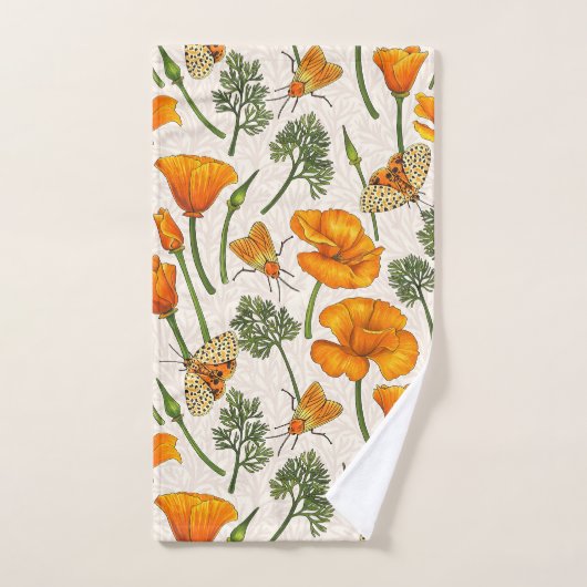 Kalifornien-Mohn und -Motten auf weiß 2 Badhandtuch Set (Handtuch)