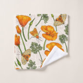 Kalifornien-Mohn und -Motten auf weiß 2 Badhandtuch Set (Waschlappen)