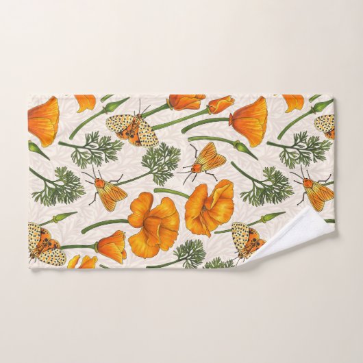 Kalifornien-Mohn und -Motten auf weiß 2 Badhandtuch Set (Handtuch)