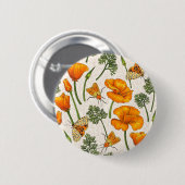 Kalifornien-Mohn und -Motten auf weiß 2 Button (Vorne & Hinten)