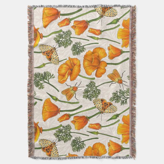 Kalifornien-Mohn und -Motten auf weiß 2 Decke (Vorderseite Vertikal)